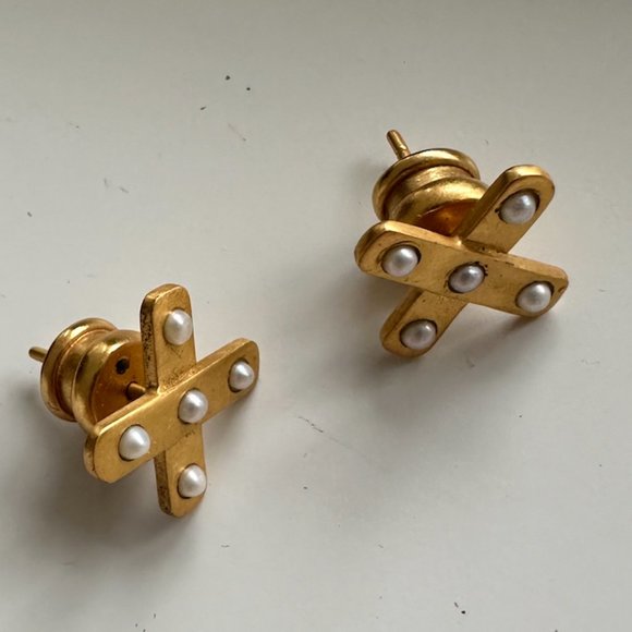 Julie Vos Jewelry - SoHo Demi X Stud - Gold and Pearl